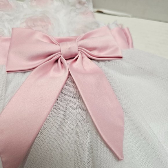 Rare Edition Girls Infant Toddler Pink White Satin bow Flower Dress Sleeveless 9 - Picture 8 of 16